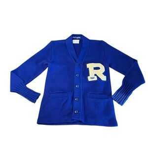 Bristol Products Vintage Official Awards Blue Kids Cardigan with Letter R Patch